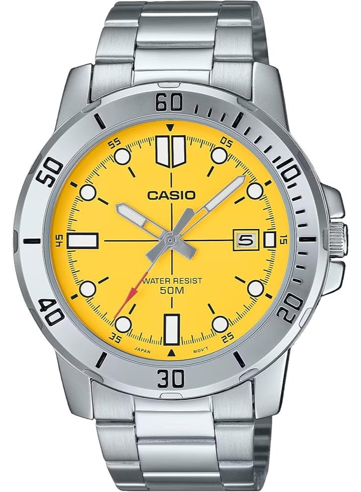 MTP-VD01D-9EVUDF Gents Watch Yellow Dial Silver Band